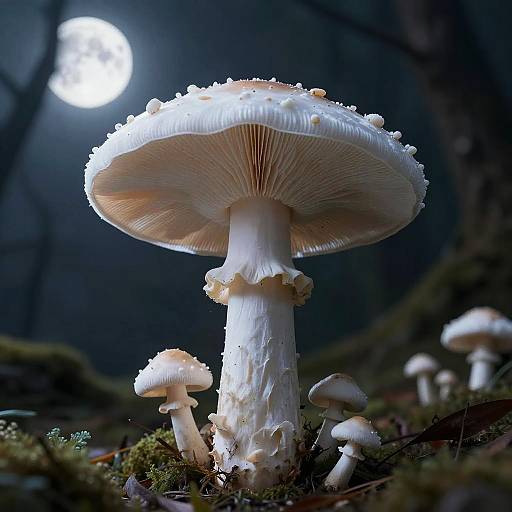 Mystical White Mushroom Hat in Moonlight
