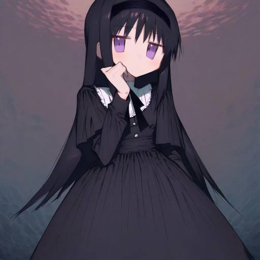 Illustration of Akemi homura (black dress), mahou shoujo madoka magica in the style of Chomoran