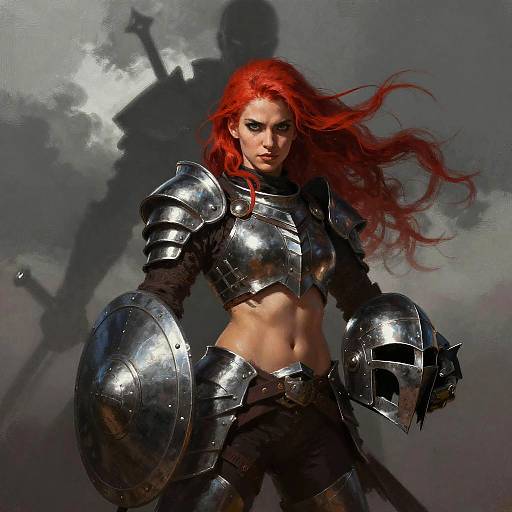 Fierce Red-Haired Warrior with Shield