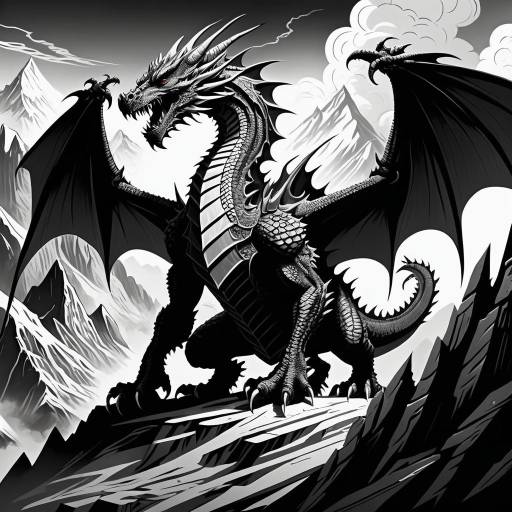 Fierce Dragon in Eerie Mountain Landscape Fierce Dragon in Eerie Mountain Landscape