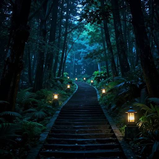 Mystical Forest Pathway with Lanterns
