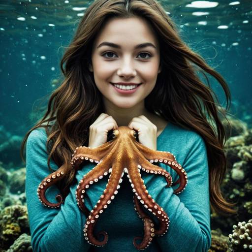 Smiling Woman Holding Octopus Underwater