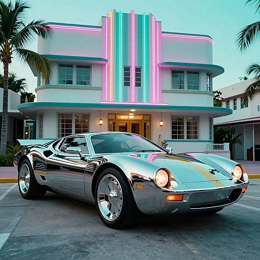 Futuristic Chrome 6-Wheel Retro Car