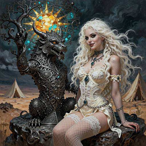 Medieval Gothic Filigree Monster Scene