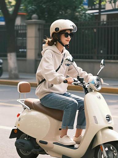 Carefree Woman on Pastel Scooter
