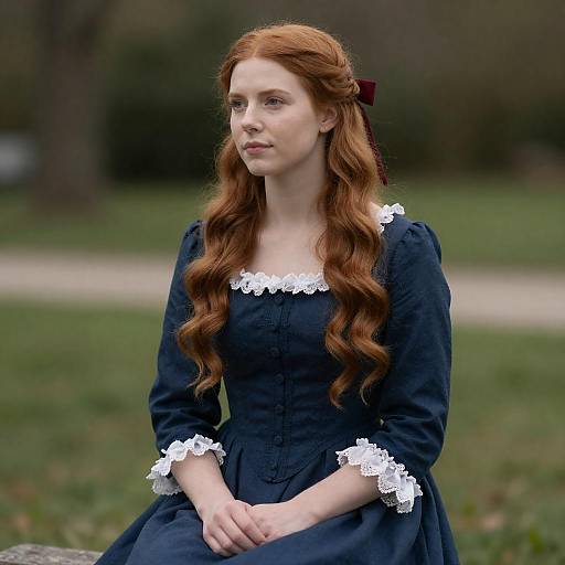 Victorian Woman with Auburn Hair Outdoors