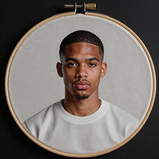Portrait of Young Man in Embroidery Hoop