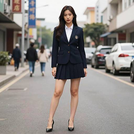 Curvy Model in School Suit on Street