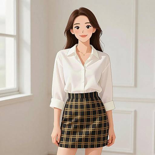 Smiling Woman in Chic Casual Outfit