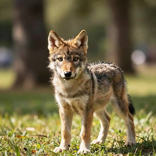 Playful Gray Wolf Pup in Park