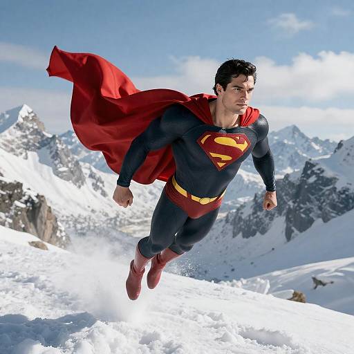 Superman Soaring Above Snowy Mountains