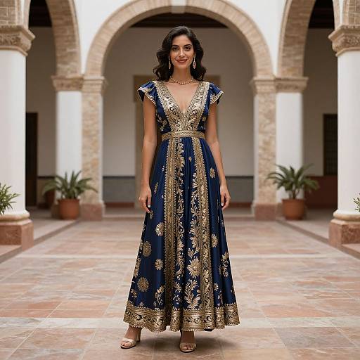 Elegant Spanish Woman in Courtyard