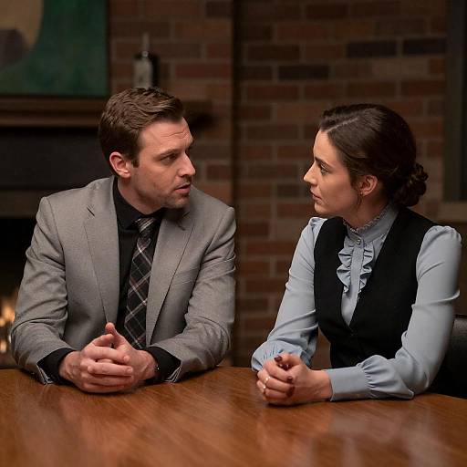 Serious Conversation at Wooden Table