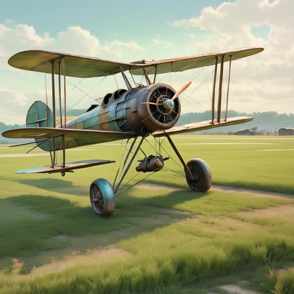 Whimsical Vintage Biplane in Miyazaki Style