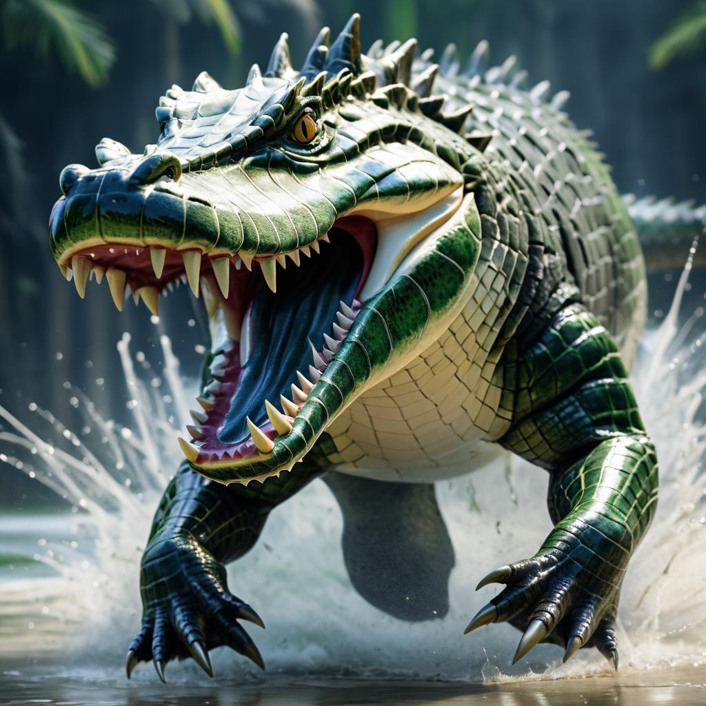 Lifelike Crocodile in Aggressive Pose