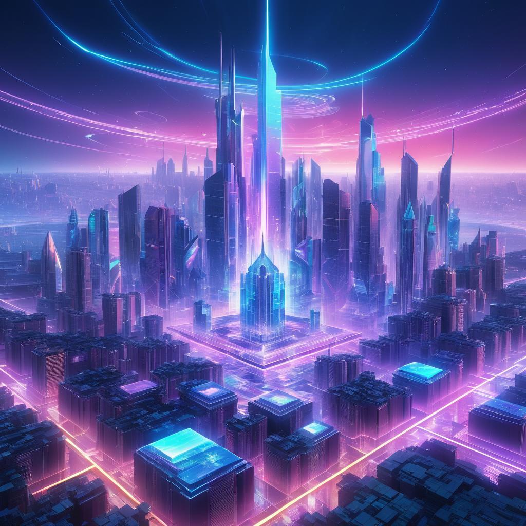 Futuristic Holographic Cityscape Art