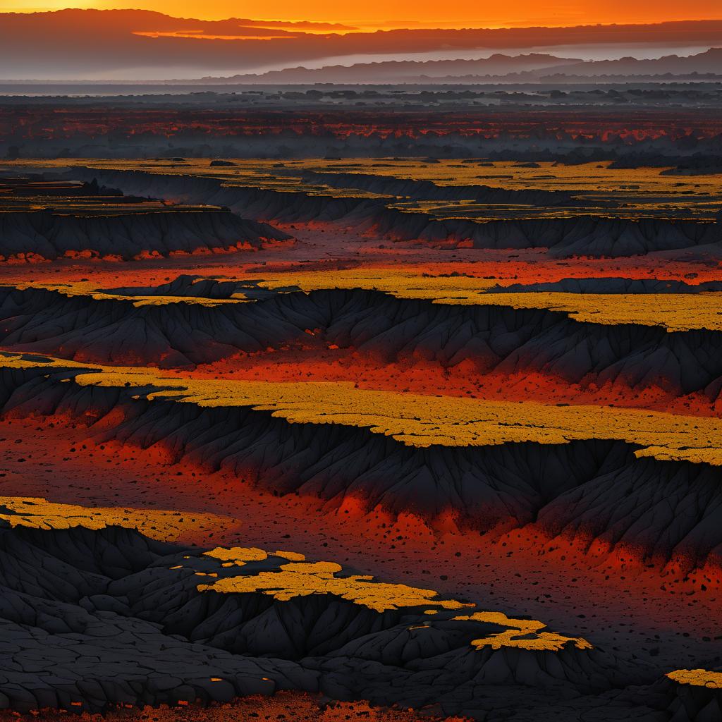 Misty Twilight Over Lava Flow Fields