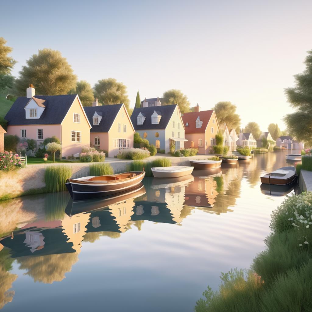 Serene Sunrise at a Riverside Village