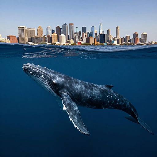 Whale Beneath Vibrant City Skyline