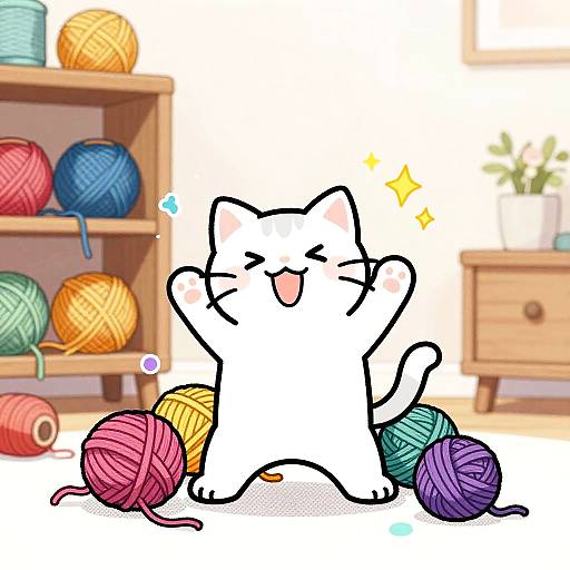 Playful Kitten Tangled in Yarn