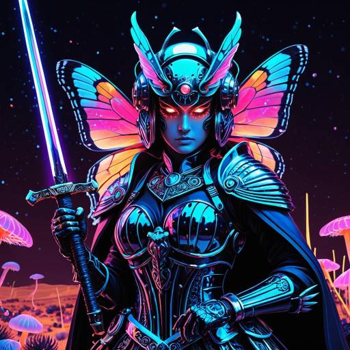 Neon Butterfly Samurai Warrior