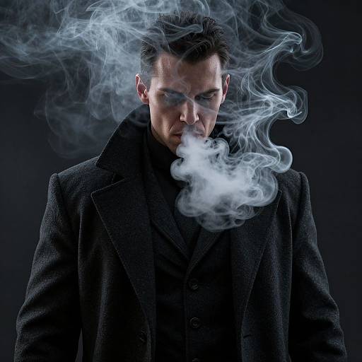 Sinister Man Exhaling Smoke