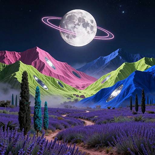 Dreamy Retro-Futuristic Nocturne Landscape