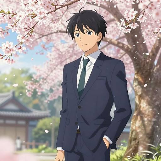 Anime Boy Under Cherry Blossoms