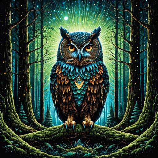 Celestial Owl in Symmetrical Forest