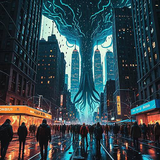 Futuristic NYC Under Attack by Bioluminescent Squid