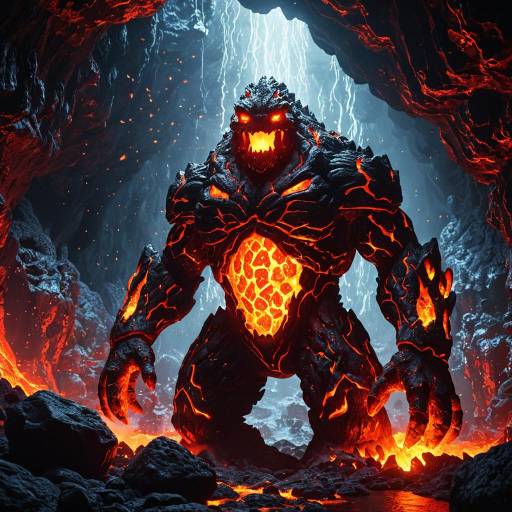 Lava Golem in Fiery Underground Cavern