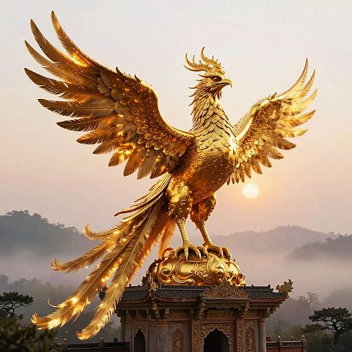 Ultra-Realistic Golden Phoenix at Dawn