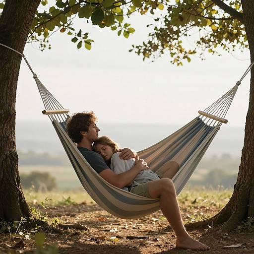 Man's Peaceful Moment in Hammock