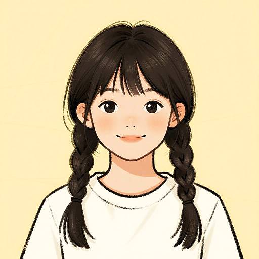 Digital Portrait of Indigenous Girl with Braids