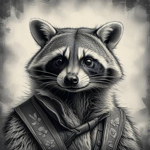 Majestic Raccoon Sketch in Monochrome