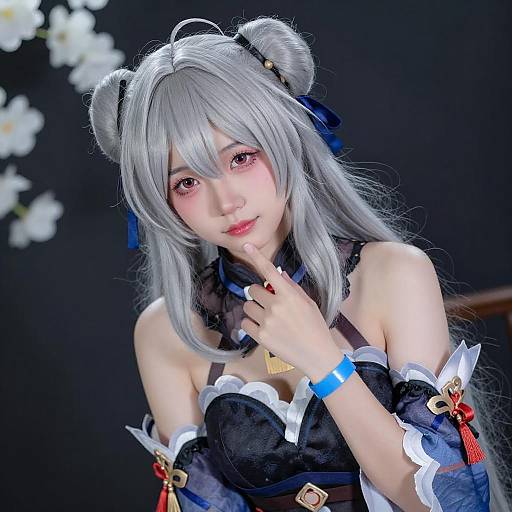 Asian Cosplayer with Silver Twin Buns
