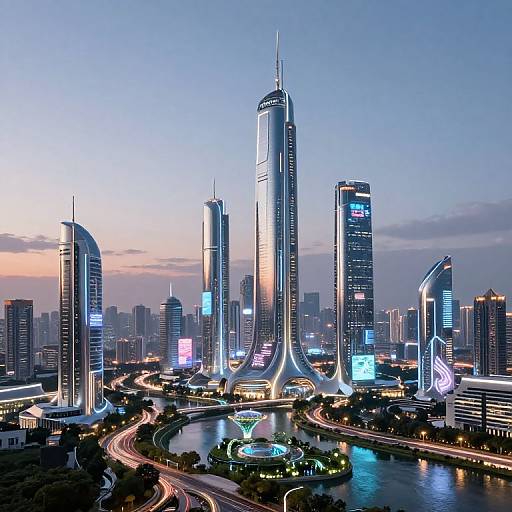 Futuristic Utopian Cityscape at Twilight