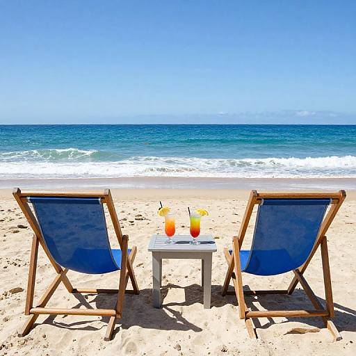 Sunlit Beach View with Deck Chairs