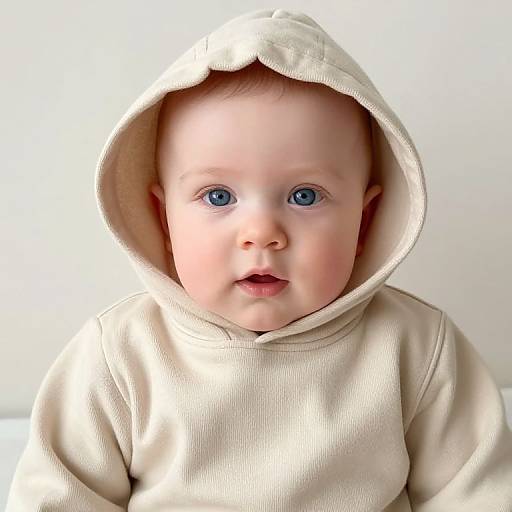 Blue-Eyed Baby in Beige Hoodie