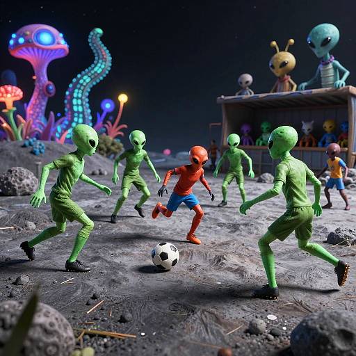 Alien Soccer Match on Rocky Moon