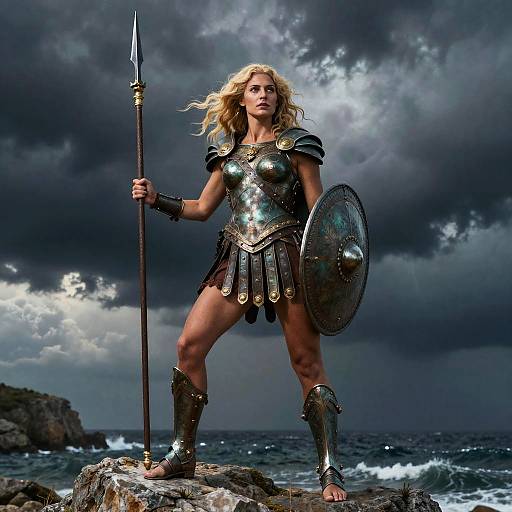 Blonde Greek Warrior Woman on Coast