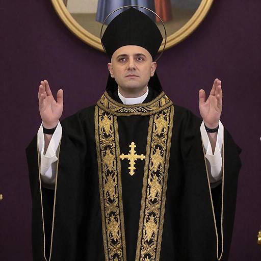 Priest in Black and Gold Ecclesiastical Robe Blessing