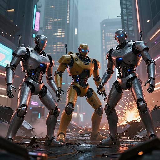 Futuristic Cyberpunk Robot-Human Conflict