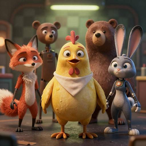 Worn Animatronics in Dim Industrial Room