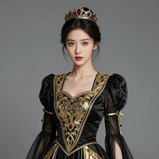 Regal Woman in Black and Gold