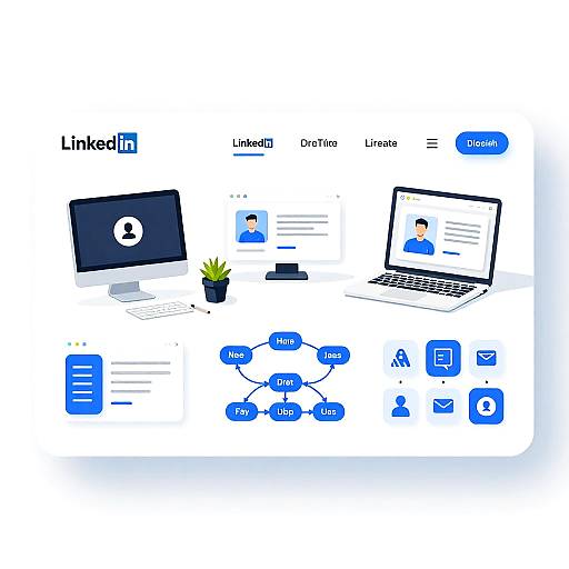 LinkedIn UX Banner with Workspace and Interface Elements