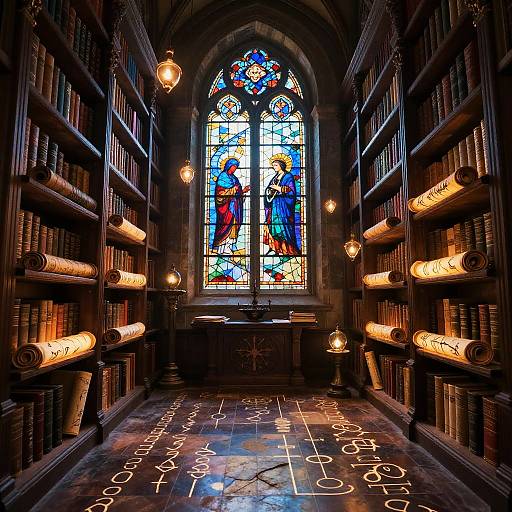 Mystical Illuminated Ancient Library