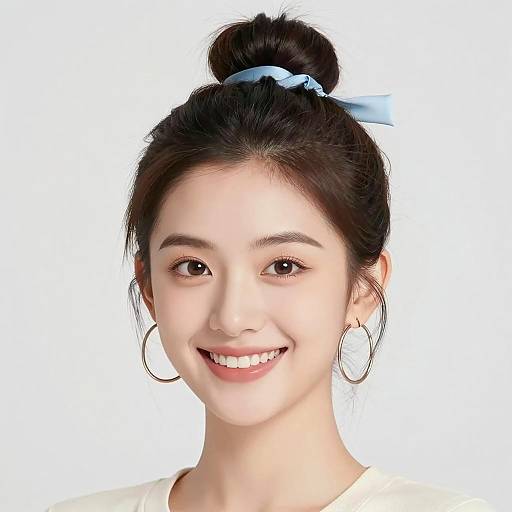 Smiling Young Woman with Updo and Hoop Earrings