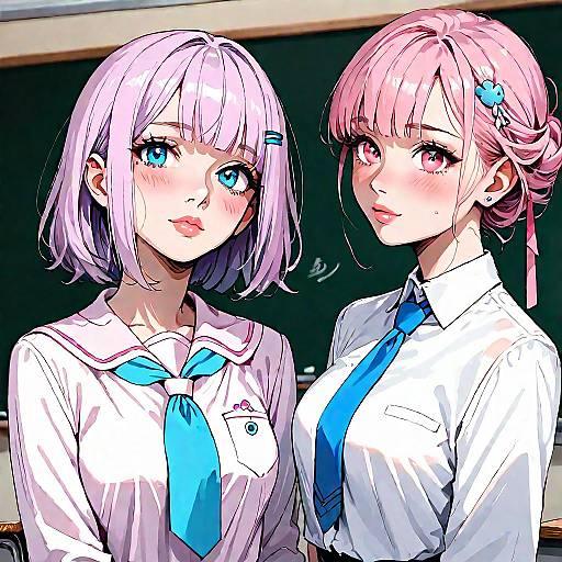 Anime School Couple in Classroom Blush