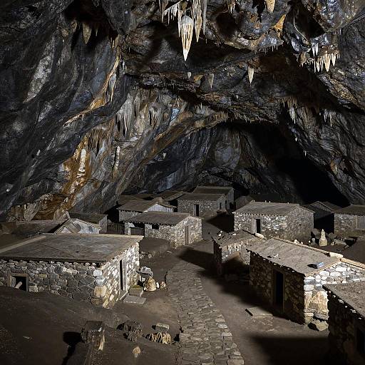 Enigmatic Underground Village in Deep Cave